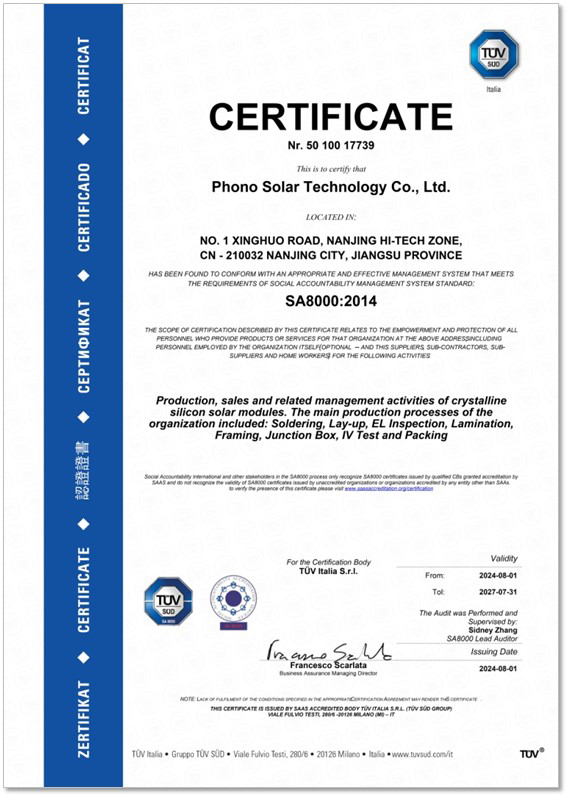 SA8000 Certified! A Significant Milestone of PHONO in Social